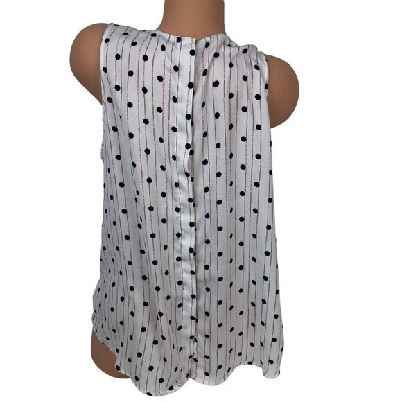 Dalia White Polka Dot Printed Sleeveless Top Blouse High Neck Flowy Shirt XL - Picture 5 of 6
